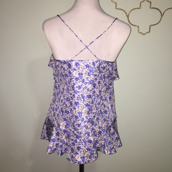 Banana Republic blue floral print ruffle tank top - Picture 4 of 8